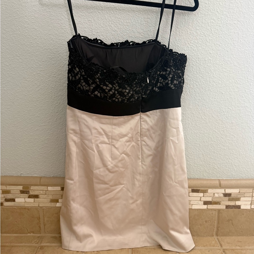 BCBGMaxAzria Black Lace Bodice with Cream Skirt Mini Dress